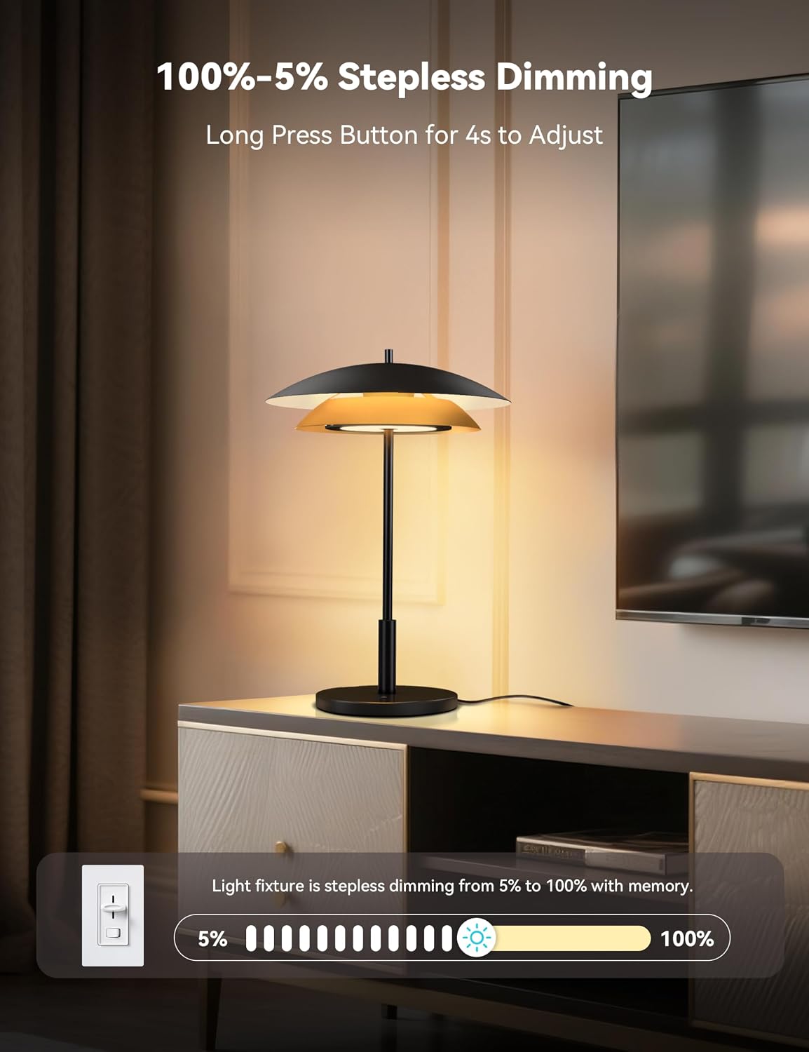 Tubicen Bedside Table Lamp,Modern Mid Century Dimmable LED USB-C Desk Lamps