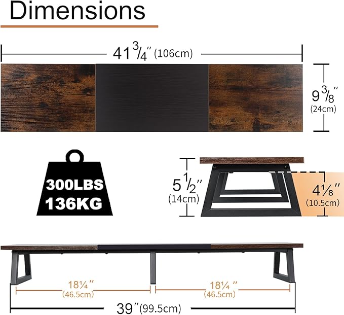 TEAMIX 42 inch Large Dual Monitor Riser, Extra Long Monitor Stand Riser Wide TV - Image 5