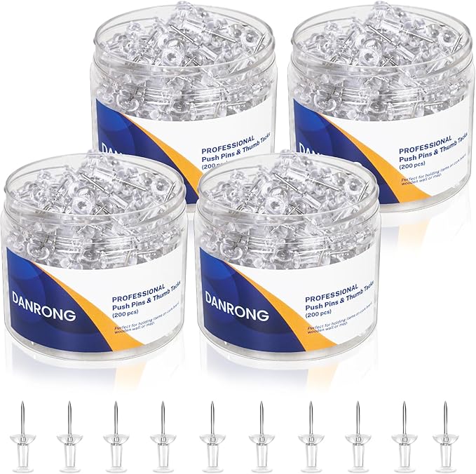 DANRONG 800 PCS Clear Push Pins, Standard Thumb Tacks by DANRONG