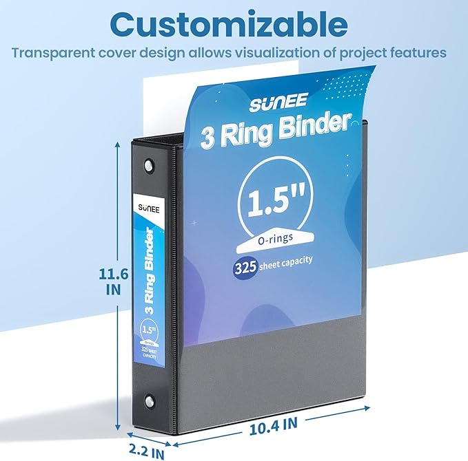 SUNEE 3 Ring Binder 1.5 Inch 1 Pack - Image 7