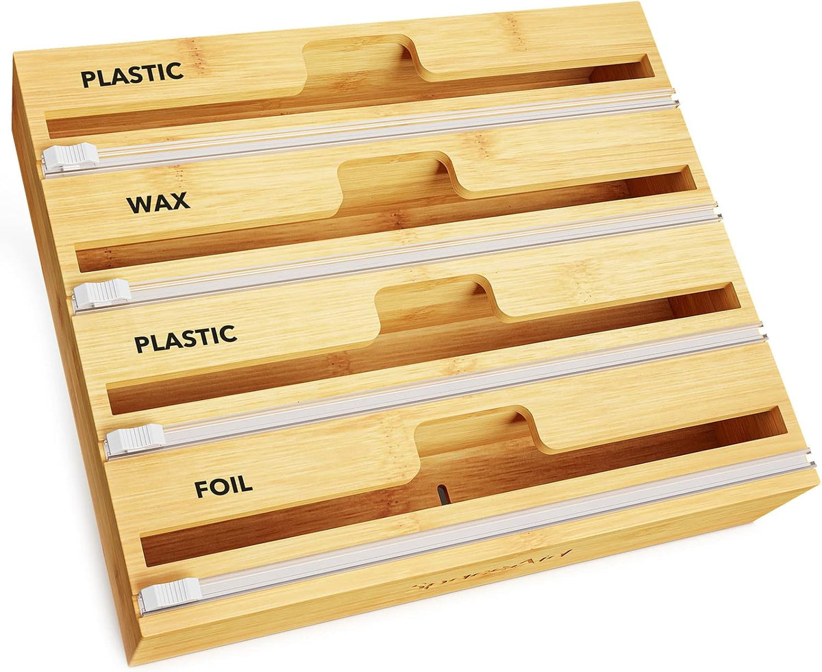 SpaceAid WrapNeat 4 in 1 Wrap Organizer with Cutter and Labels, Plastic Wrap,...