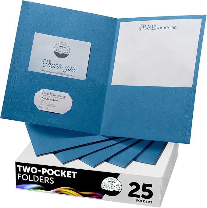 FILE-EZ Two-Pocket Folders, Light Blue, Textured Paper, Letter Size by FILE-EZ
