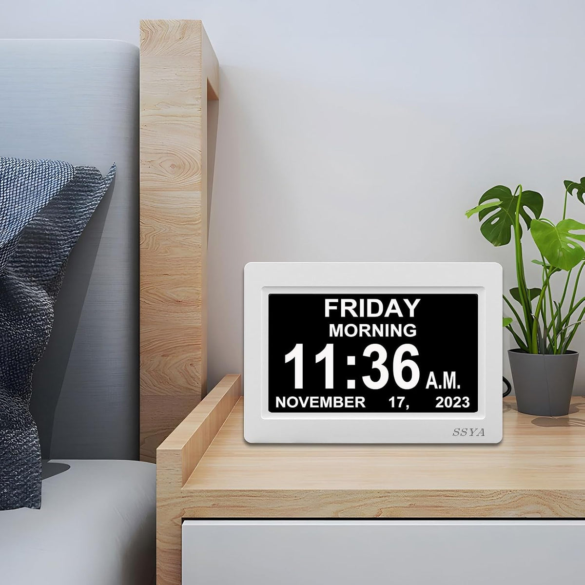 ssya digital calendar alarm clock - dementia clocks showing dimensions