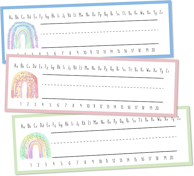 30 Name Tags for Classroom Cubbies, 3x9 in Boho Rainbow Name Plates for Desks by OXRUN