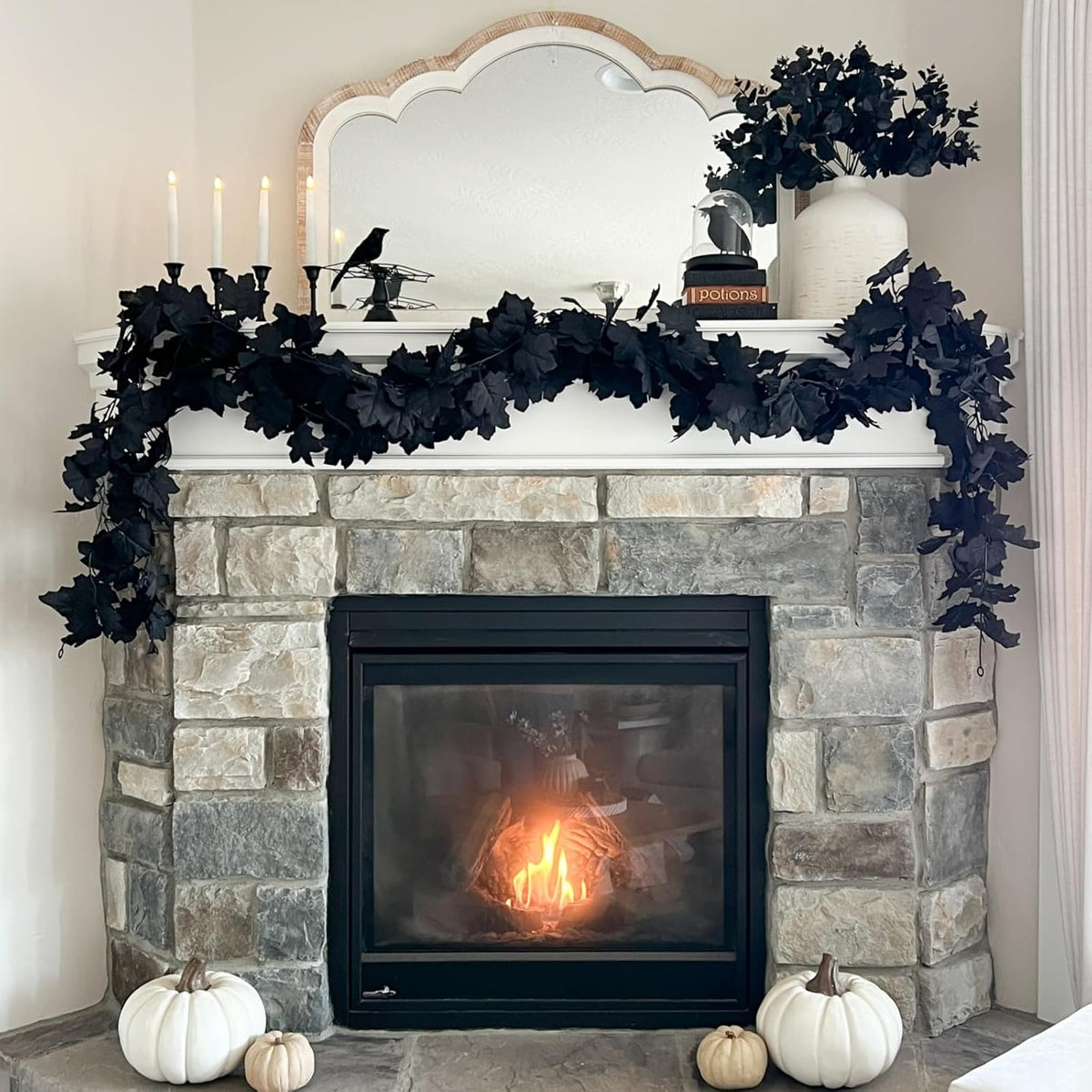 CQURE 14 Pack Black Fall Leaf Garland, Total 82.6Ft Halloween Garland Hanging...