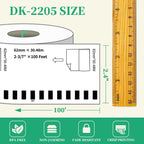 2.4 Inch x 100 Feet Continuous Thermal Labels, 12 Rolls | Replacement for Brother Dk-2205, Compatible with QL-Series Printers Listed Below, Includes One Reusable Frame