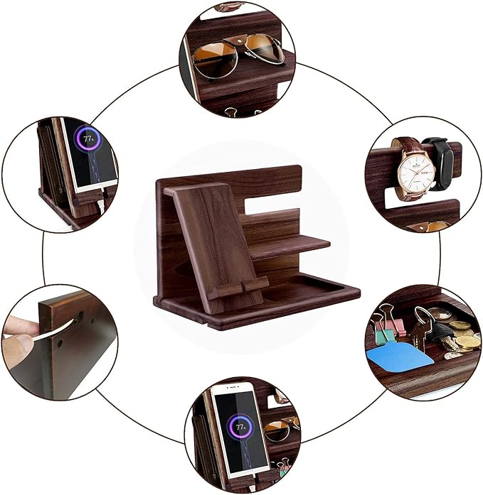 Gifts for Men Bedside Organiser Wood Phone Docking Station Dad Birthday Gifts - Image 2