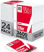 Kaisa Notebook Paper 24 Pack 3600 sheet 8x10.5 Wide Ruled Loose Leaf Paper by KAISA