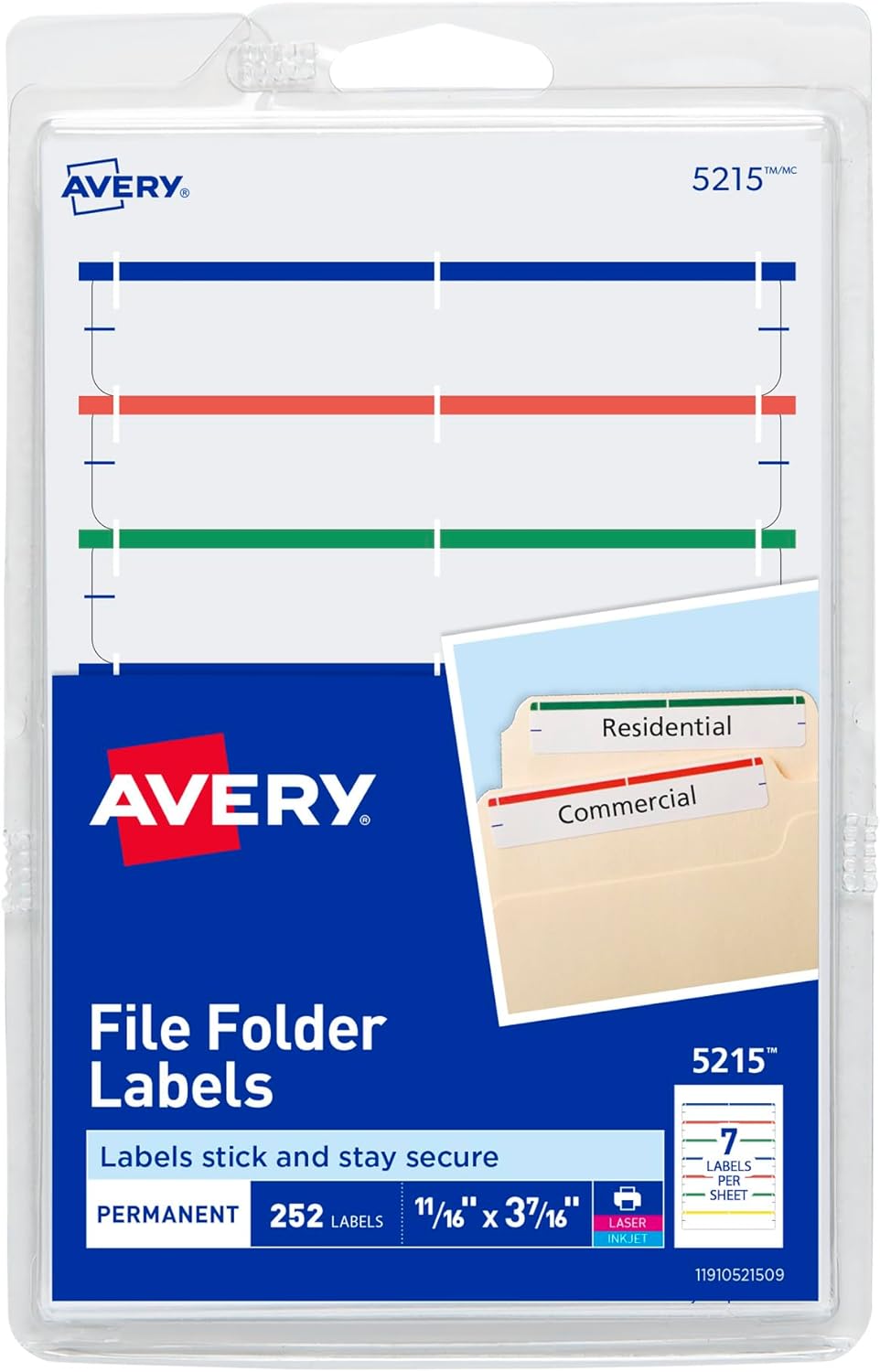 Avery File Folder Labels on 4" x 6" Sheets, Permanent Adhesive, Assorted Colors, 2/3" x 3-7/16", 4,536 Labels, Pack of 18 (5215)