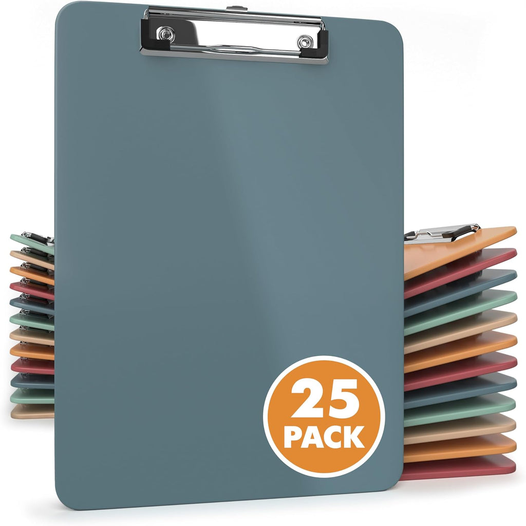 Kiggos 25 Pack Boho Color Clipboards Bulk Low Profile Lightweight & Durable Plastic Clipboard Set Holds 100 Sheets Classroom Office Teachers Students Kids & Home Organization Clip Boards