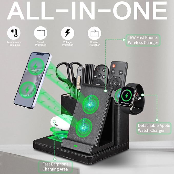 LADSTAG Desk Organizer with Phone Charger, Nightstand Desktop Organizer - Image 2