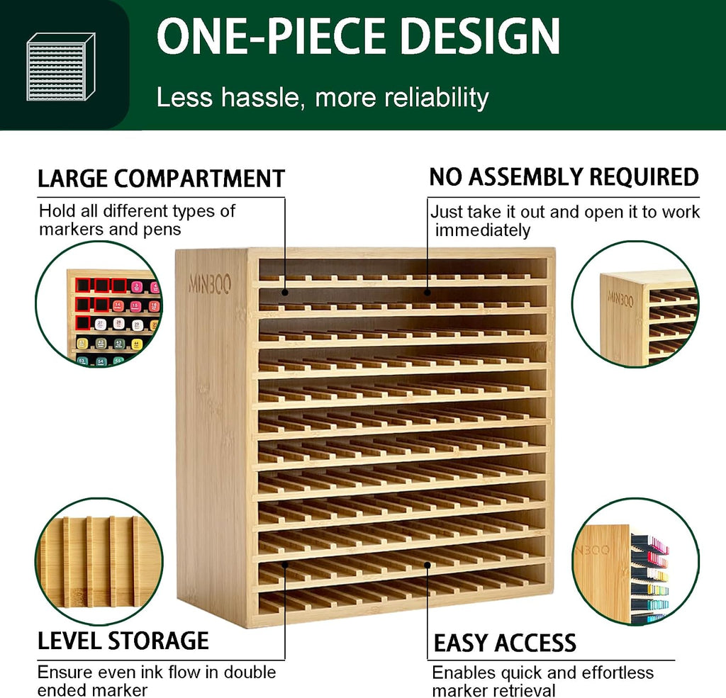 minboo marker organizer for 144 markers, bamboo art, close-up detail
