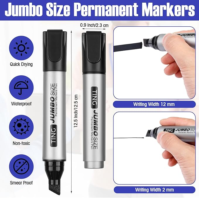 Fuutreo 32 Pcs Jumbo Permanent Markers Bulk Large Chisel Tip Permanent Markers - Image 3