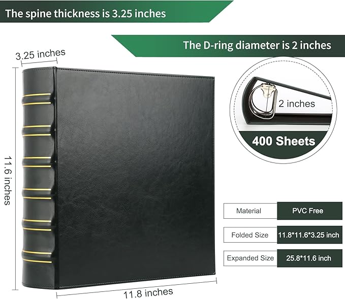 LETVPVOW Vintage Hardback 3 Ring Binder 2 Inch, Professional Leather Binder 3 - Image 2