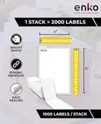 enKo 1 Stack/2000 Labels 4" x 6" Fanfold Direct Thermal Label Compatible - Image 2