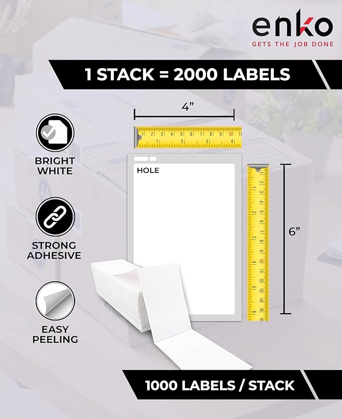 enKo 1 Stack/2000 Labels 4" x 6" Fanfold Direct Thermal Label Compatible - Image 2
