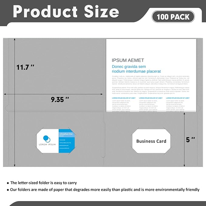Two Pocket Folders, PANDRI 100 Pack 2 Pocket Folders, Letter Size Paper File - Image 2