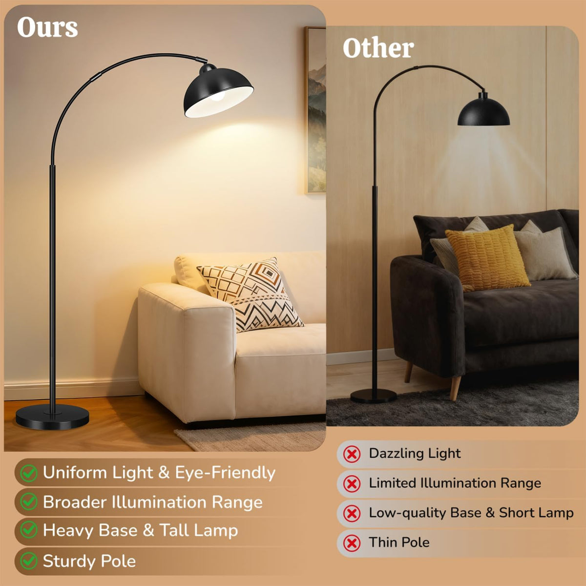 Arc Floor Lamps for Living Room, 72" Modern Tall Lamp with Remote Contro...
