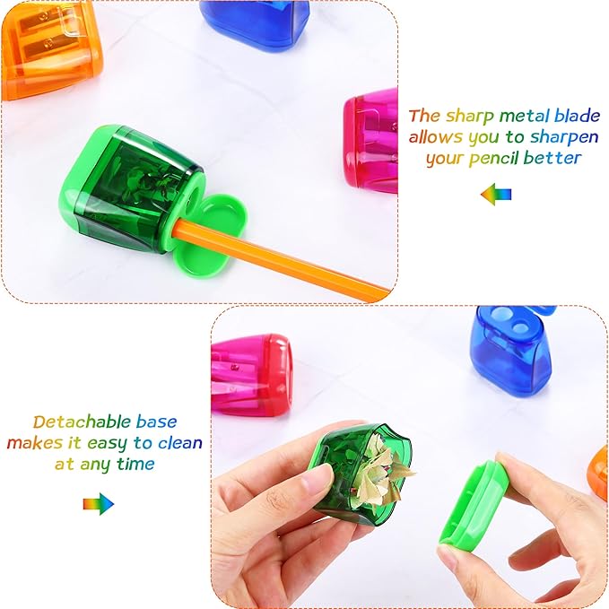 Aodaer 96 Pieces Manual Pencil Sharpeners Dual Hole Compact Sharpener - Image 4
