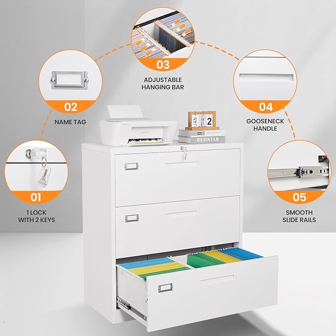 AFAIF 3 Drawer File Cabinets for Home Office, Metal Filing Cabinet - Image 6