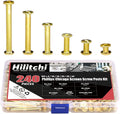 Hilitchi 120-Sets M5 x 5/10 / 15/25 / 35/45 Brass Plated Phillips Chicago Screw Posts Binding Screws Assortment Kit for Scrapbook Photo Albums Binding, Leather Repair - Gold