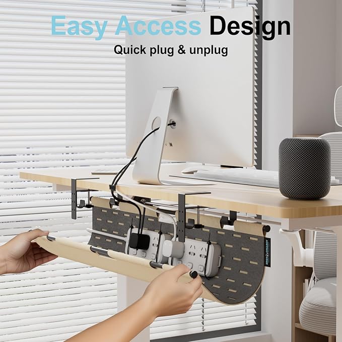 2-in-1 Under Desk Cable Management Tray & Privacy Panel, Dual-Sided Felt Cord - Image 4