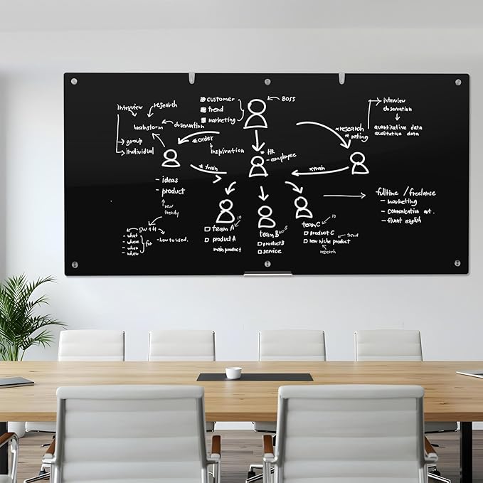 Large Black Glass Dry Erase Board, 96 x 48 Inches Magnetic Glass whiteboard - Image 8