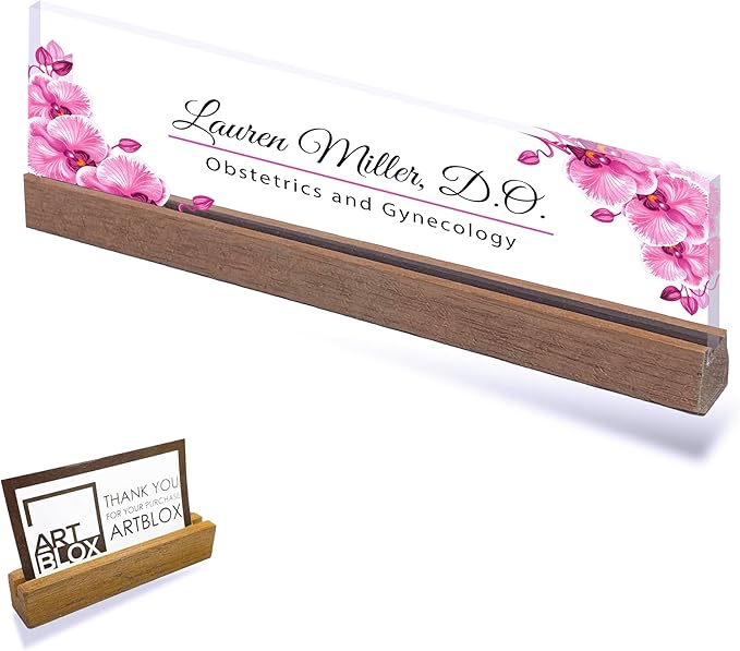 ARTBLOX | Office Personalized Name Plate Pink Orchid V2 Design On Clear Acrylic - Image 2