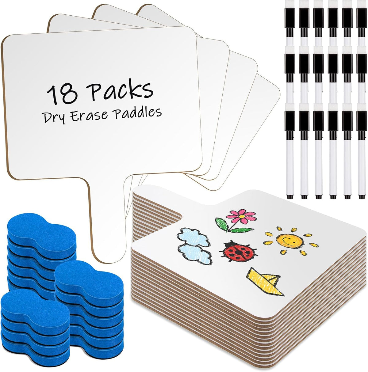 Dry Erase Paddles with Handles, 18-Pack, 8 x 12 inches