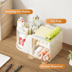 Marbrasse Desk Organizer with 2 Drawer, 360°Rotating Pen Holder, Desk - Image 2