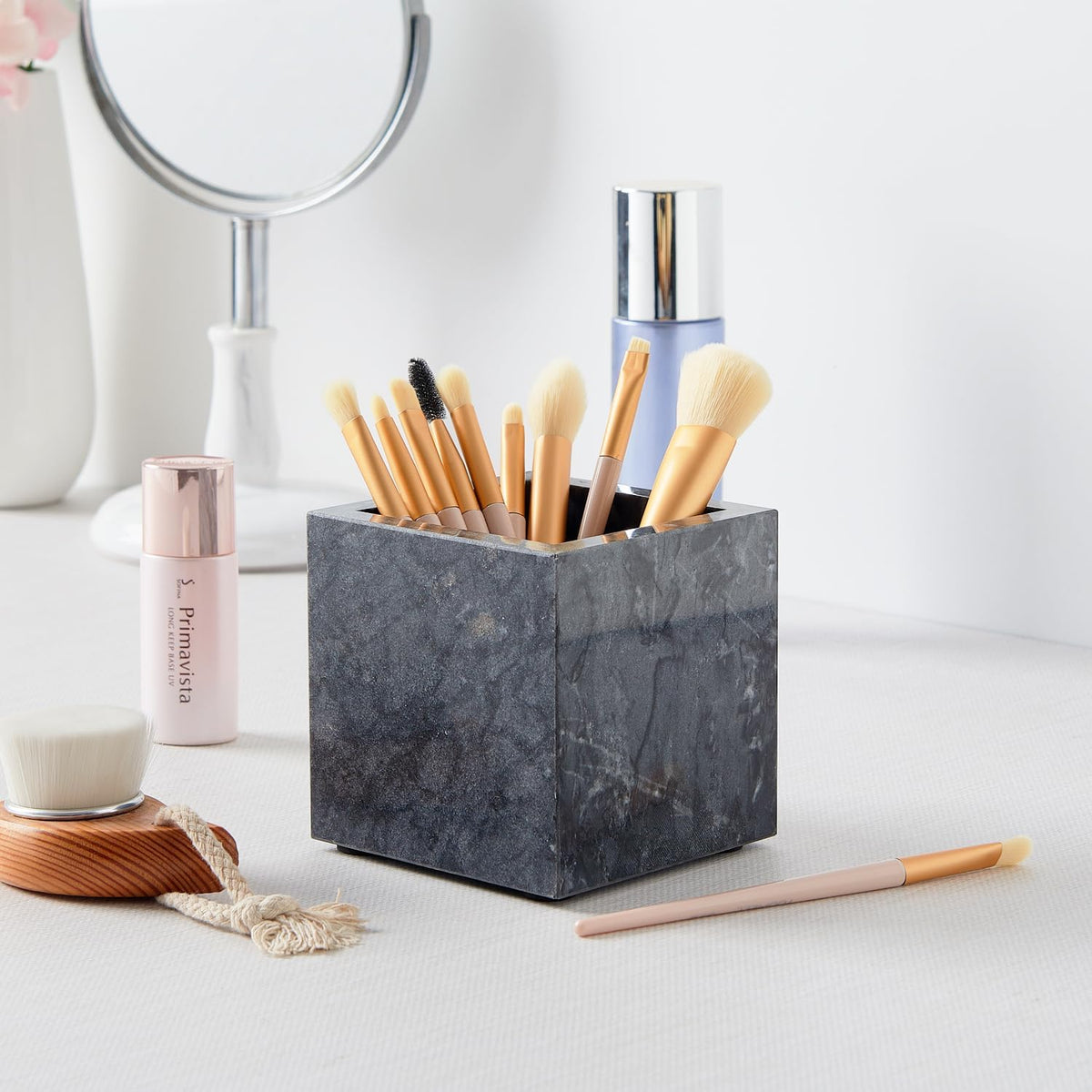 Real Luxurious Natural Marble Toothbrush Holder & Makeup Brush Organizer