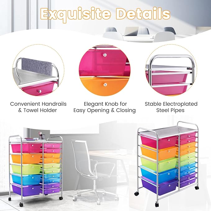 GLACER 15 Drawers Rolling Cart, Storage Cart - Image 6