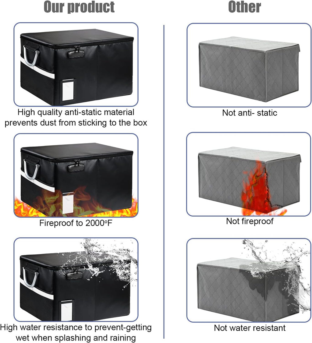 tomkid fireproof document box, fireproof file box with showing dimensions