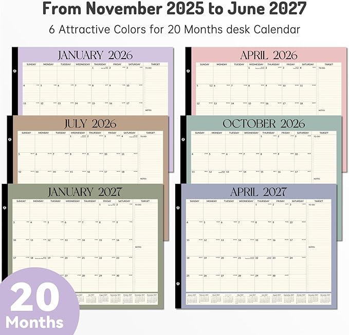 Forvencer 22" x 17" Large Desk Calendar 2026, 20 Months Calendar Runs from - Image 6