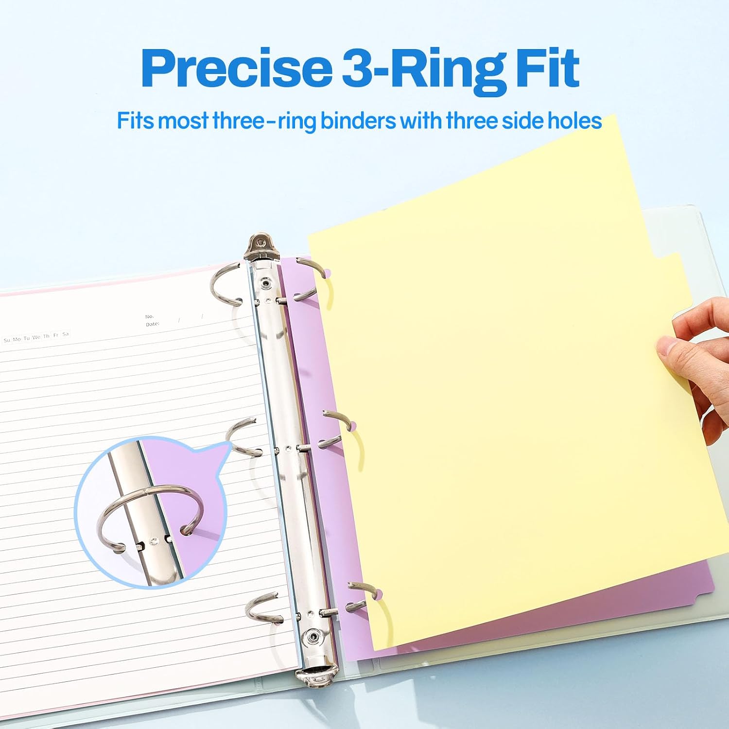 SUNEE 8 Tab Binder Dividers,Plastic Dividers for 3 Ring Binder,3 Ring Binder Dividers with Tabs for School Office Home Supplies,Soft Color, 1 Set