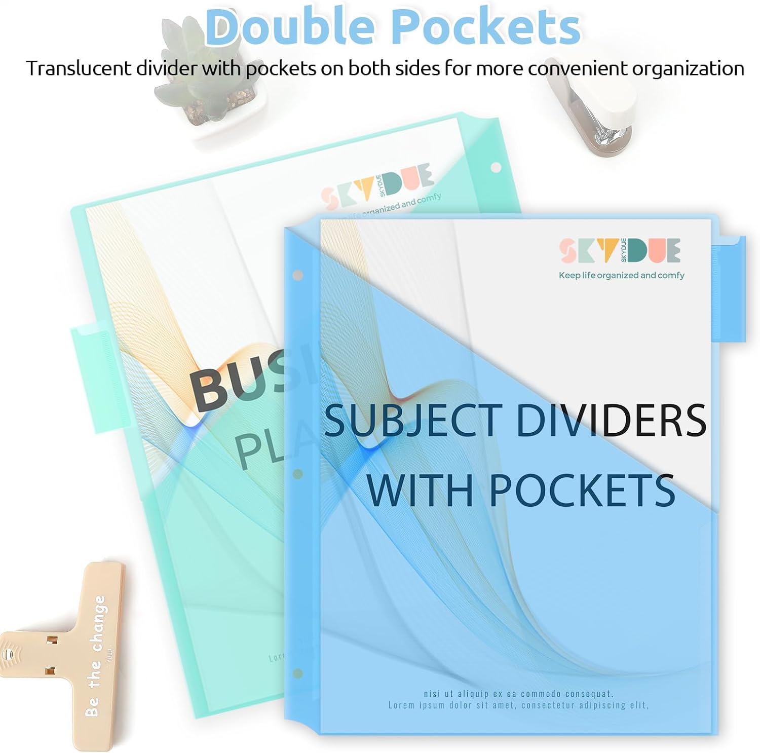 SKYDUE Binder Dividers with Two Pockets, 3Sets, 5 Tabs Dividers for 3 Ring Binder, Plastic Binder Dividers with Tabs for School, Office, and Home Organization