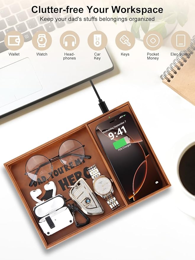 Valet Tray, Built-in Wireless Charger, Nightstand Organizer, Dresser Organizer - Image 3