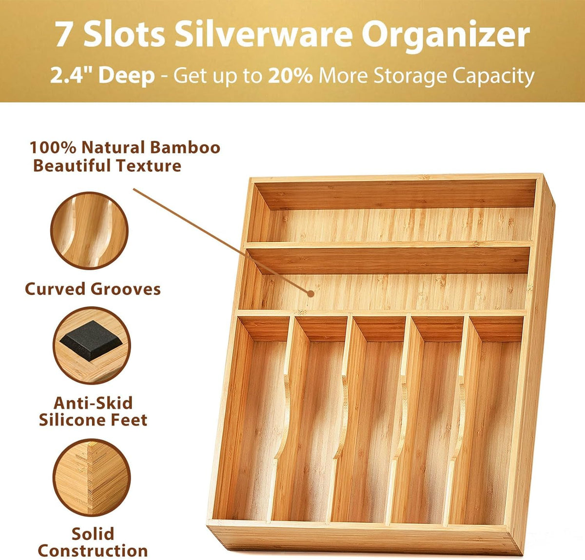 Umilife Kitchen Drawer Organizer, 12.5 Inch Silverware Utensil Tray Holder, E...