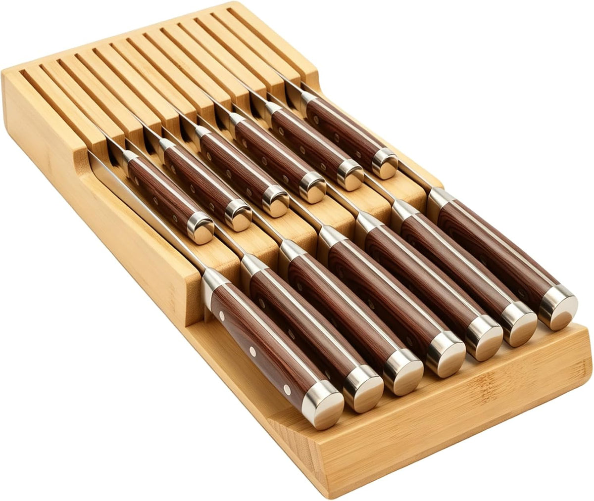 Bamboo Kitchen Drawer Knife Block, In drawer Knife Holder, Knife Drawer Organ...