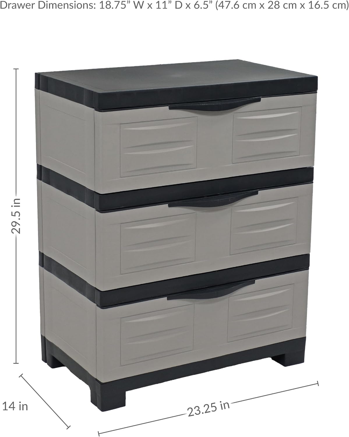 Sunnydaze 29.5" 3-Tier Heavy Duty Garage Storage Drawers, Gray