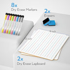 Nicpro Dry Erase Lap Board 9 x 12 inches 2 Pack Ruled Kid Double Sided Blank & - Image 2
