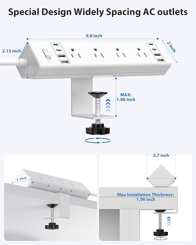 40W Fast Charging Station, Desk Clamp Power Strip 20W USB C, 8 Outlets - Image 6