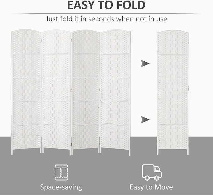 HOMCOM Room Divider, 4 Panel Folding Privacy Screen, 6FT Tall Portable Wicker - Image 3
