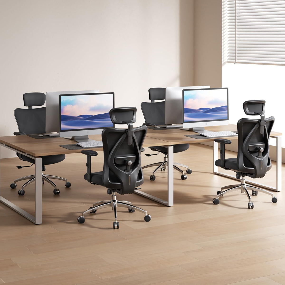 sihoo m18 ergonomic office chair, mesh back desk shown in use