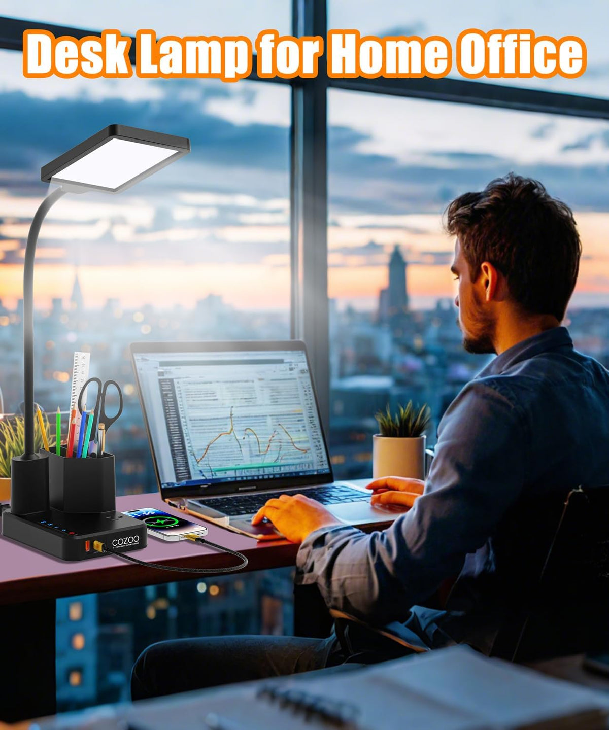 Desk Lamp, COZOO LED Desk Lamps for Home Office with USB Charging Port/Outlet...