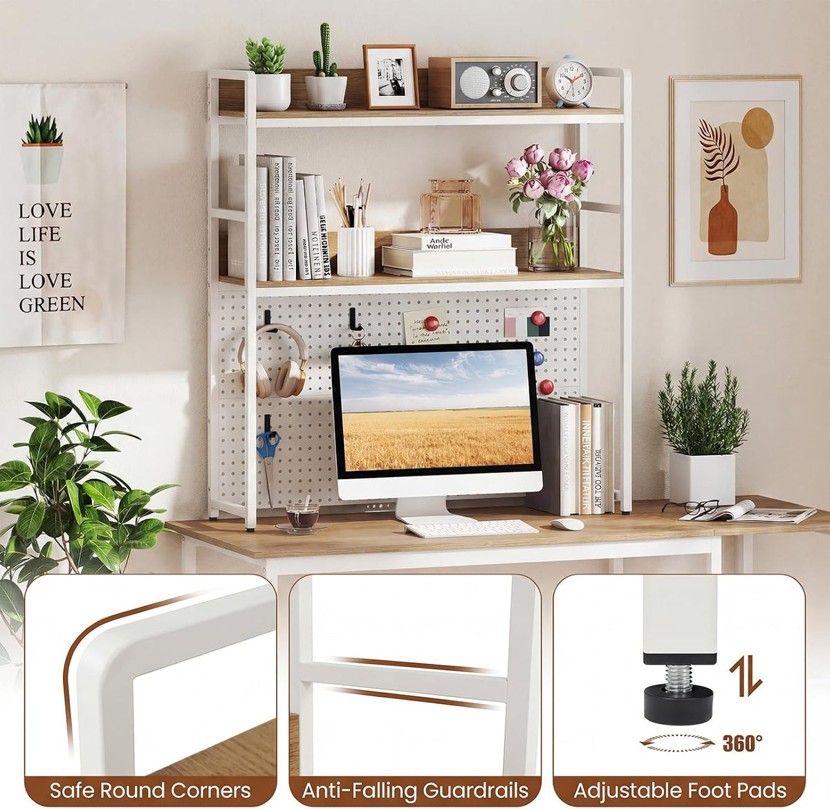 Tangkula Desktop Bookshelf, Multipurpose 2-Tier Desk Hutch with Pegboard, Ind...