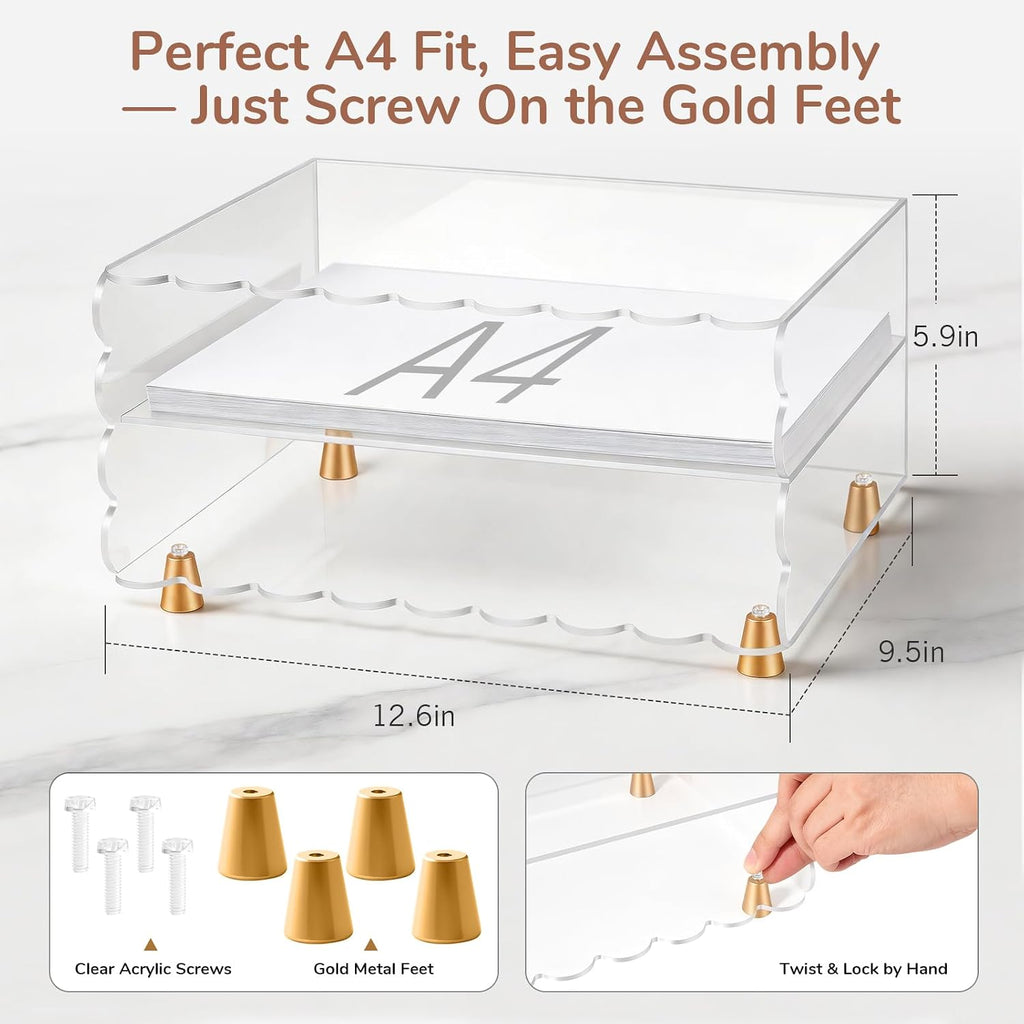 2+1 tier paper letter tray,acrylic desk organizer with on a desk or shelf