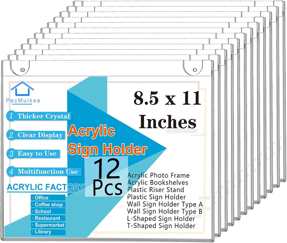 PecMuikee Acrylic Sign Holder 8.5x11 Horizontal, Wall Mount Acrylic Sign Holder