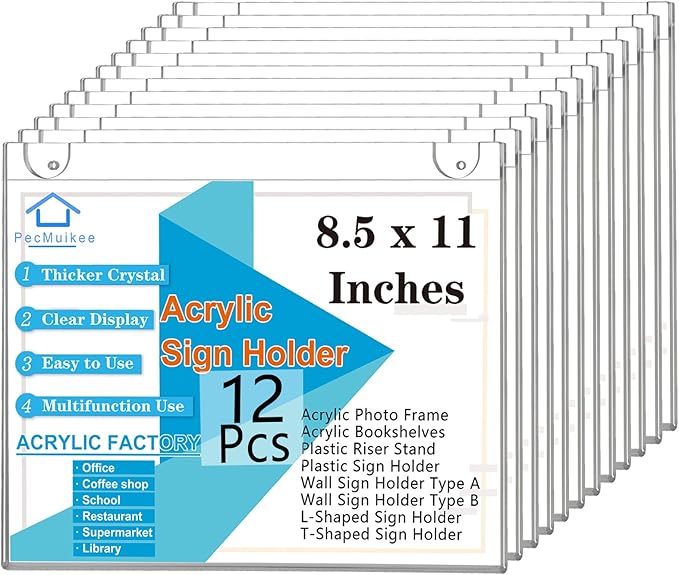 PecMuikee Acrylic Sign Holder 8.5x11 Horizontal, Wall Mount Acrylic Sign Holder by PecMuikee