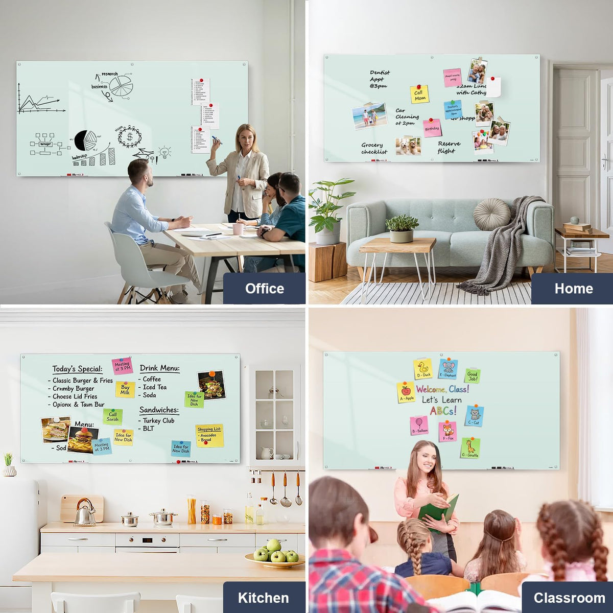 Glass Whiteboard 96x48 Large Magnetic White Board Dry Erase Board for Wall